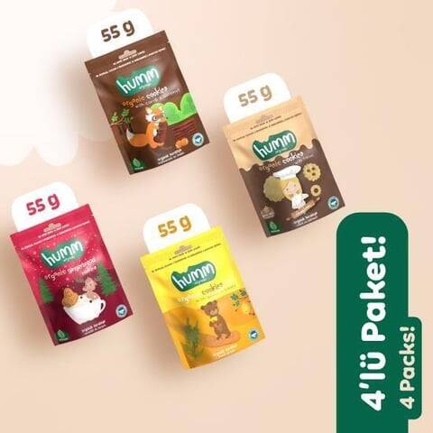 Humm Organik Kurabiye 4'lü Set (Ballı ve Kinoalı & Keçiboynuzlu ve Fındıklı & Zencefilli ve Tarçınlı & Tahinli ve Pekmezli) - 1