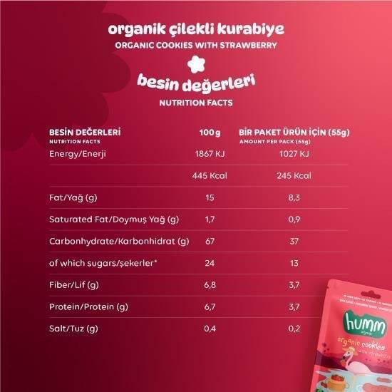 Humm Organik Çilekli Kurabiye Vegan (55 gr) - 3