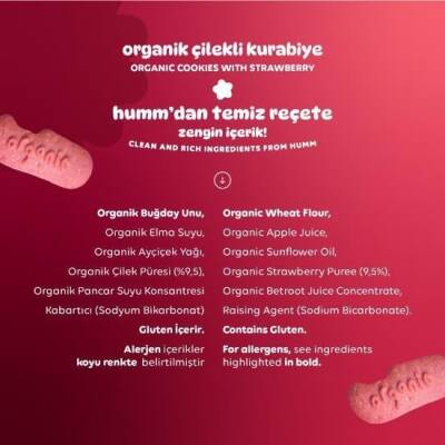 Humm Organik Çilekli Kurabiye Vegan (55 gr) - 4