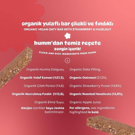 Humm Organik Çilekli ve Fındıklı Yulaf Bar Vegan (27 gr) - 5