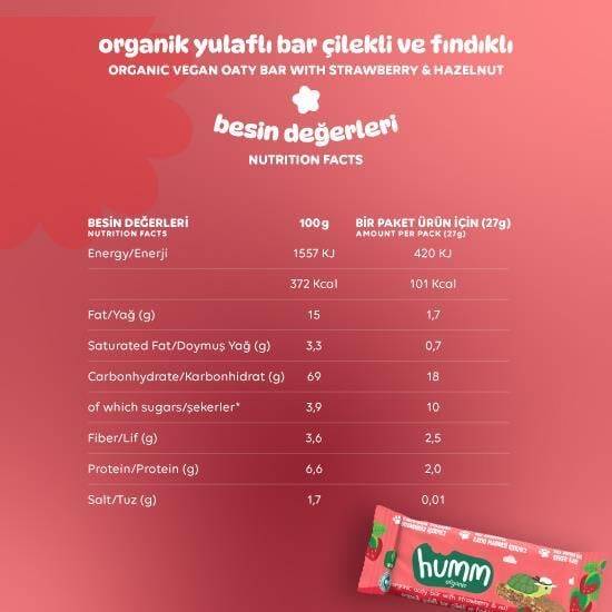 Humm Organik Çilekli ve Fındıklı Yulaf Bar Vegan (27 gr) - 4