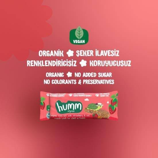 Humm Organik Çilekli ve Fındıklı Yulaf Bar Vegan (27 gr) - 2