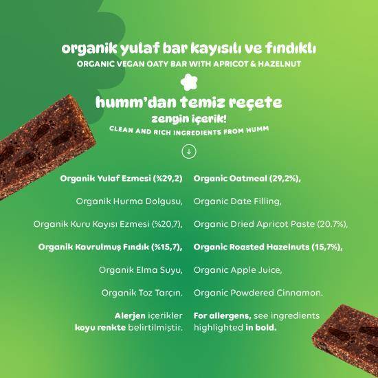 Humm Organik Kayısılı ve Fındıklı Yulaf Bar Vegan (27 gr) - 5