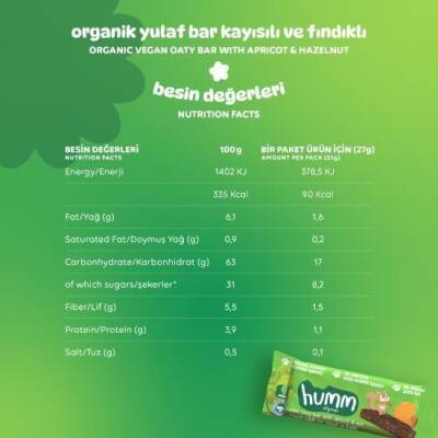 Humm Organik Kayısılı ve Fındıklı Yulaf Bar Vegan (27 gr) - 4