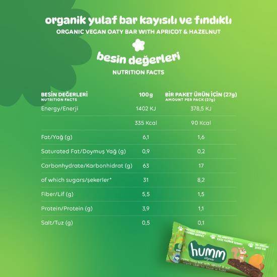 Humm Organik Kayısılı ve Fındıklı Yulaf Bar Vegan (27 gr) - 4