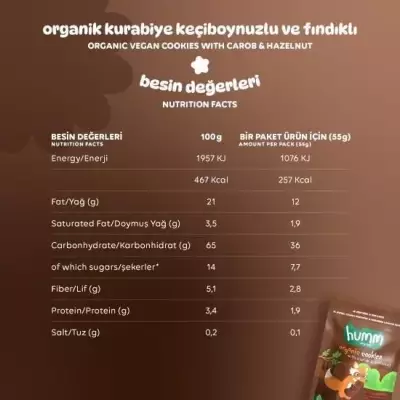 Humm Organik Keçiboynuzlu ve Fındıklı Kurabiye Vegan (55 gr) - 5