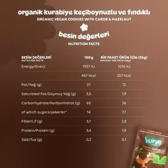 Humm Organik Keçiboynuzlu ve Fındıklı Kurabiye Vegan (55 gr) - 5