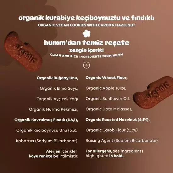 Humm Organik Keçiboynuzlu ve Fındıklı Kurabiye Vegan (55 gr) - 6