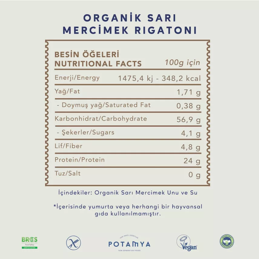 Potamya Organik Sarı Mercimek Fusilli Makarna Glutensiz (240 gr) - 2