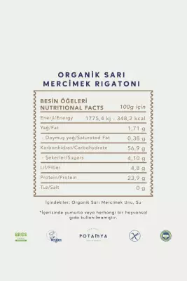 Potamya Organik Sarı Mercimek Rigatoni Makarna (240 gr) - 4
