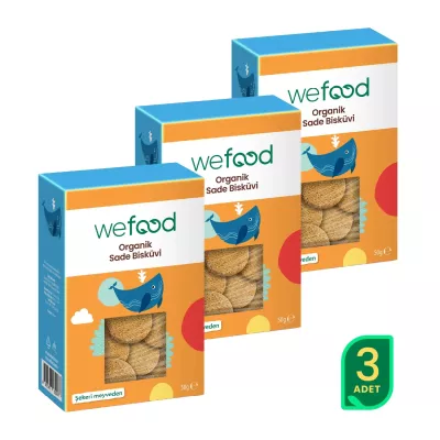 Wefood Kids Organik Sade Bisküvi Tereyağlı (50 gr) 3'lü Set (1)