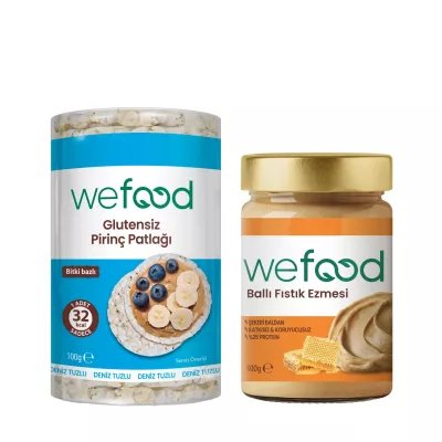 Wefood Ballı Fıstık Ezmesi Şekersiz (300 gr) ve Pirinç Patlağı Glutensiz (100 gr) 2'li Set