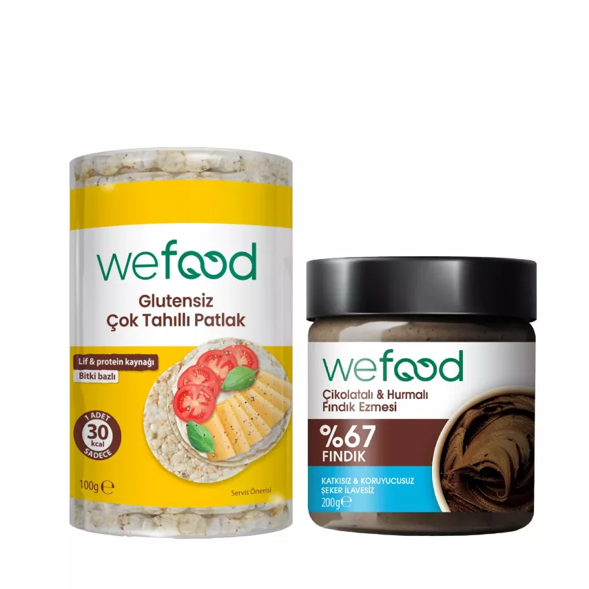 Wefood Çikolatalı Hurmalı Fındık Ezmesi (200 gr) ve Çok Tahıllı Patlak Glutensiz (100 gr) - 2'li Seti - 1