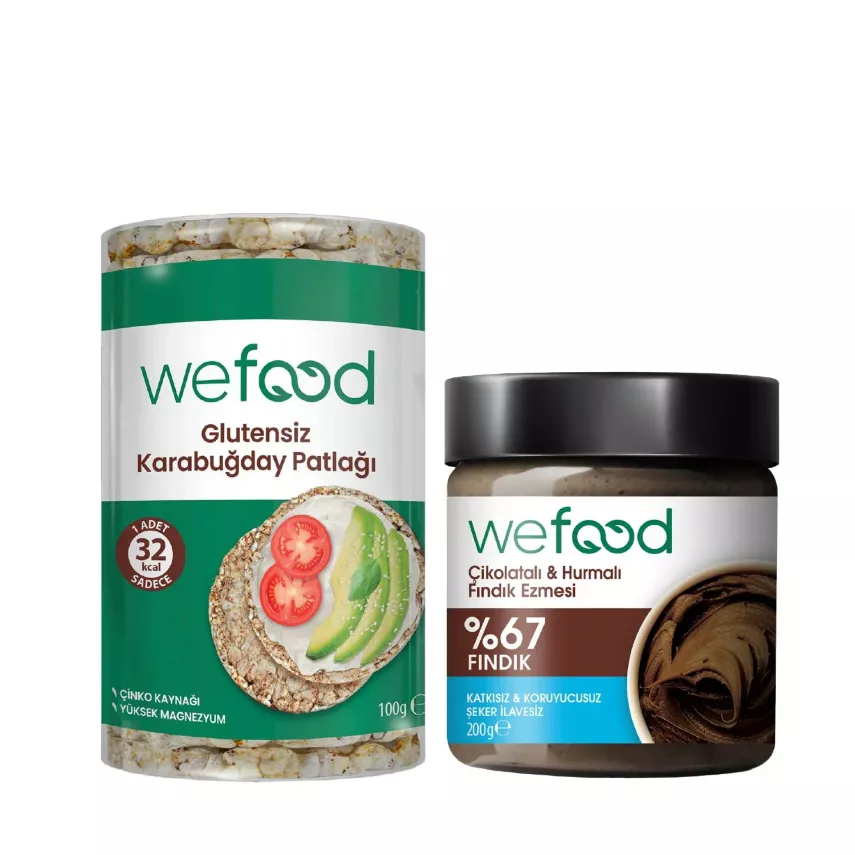 Wefood Çikolatalı Hurmalı Fındık Ezmesi (200 gr) ve Karabuğday Patlağı Glutensiz (100 gr) 2'li Set - 1