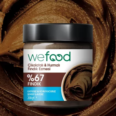 Wefood Çikolatalı Hurmalı Fındık Ezmesi (Şekersiz, Katkısız) 200 gr (1)