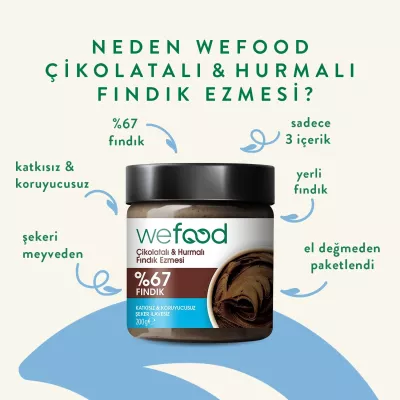 Wefood Çikolatalı Hurmalı Fındık Ezmesi (Şekersiz, Katkısız) 200 gr - 5