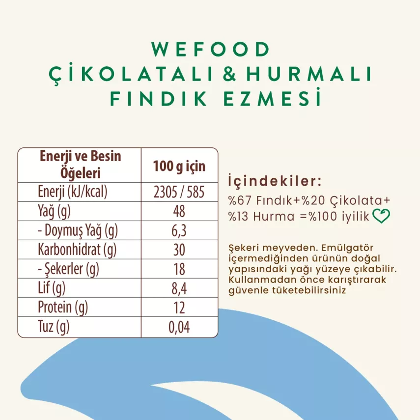 Wefood Çikolatalı Hurmalı Fındık Ezmesi (Şekersiz, Katkısız) 200 gr - 6