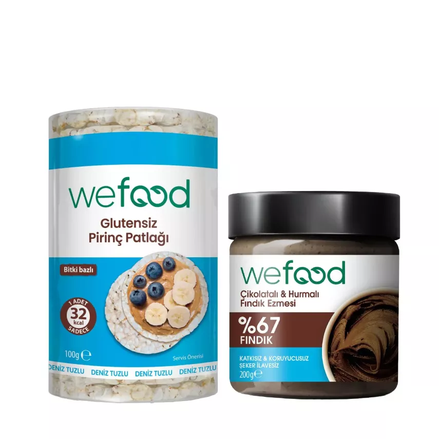 Wefood Çikolatalı Hurmalı Fındık Ezmesi (200 gr) ve Pirinç Patlağı Glutensiz (100 gr) 2'li Seti - 1