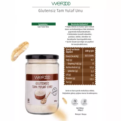 Wefood Glutensiz Tam Yulaf Unu 300 gr - 3