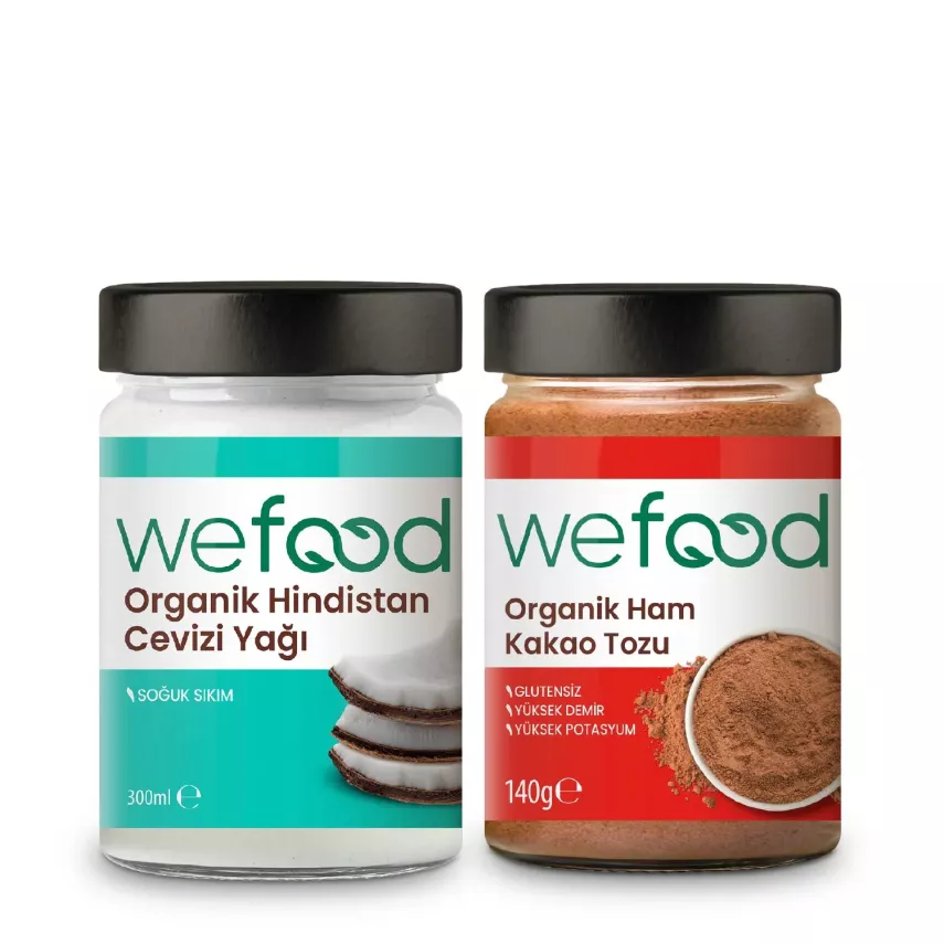 Wefood Organik Hindistan Cevizi Yağı (300 ml) ve Organik Ham Kakao Tozu (140 gr) 2'li Set - 1