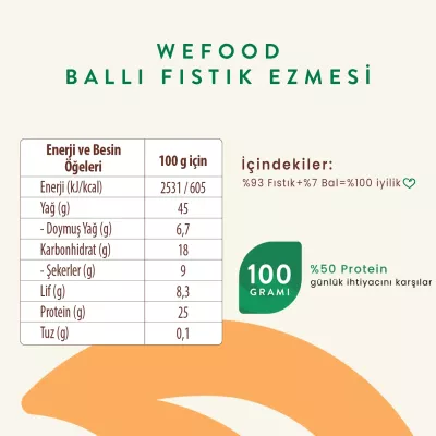 Wefood Ballı Fıstık Ezmesi Fıstık Parçacıklı Şekersiz (300 gr) - 6