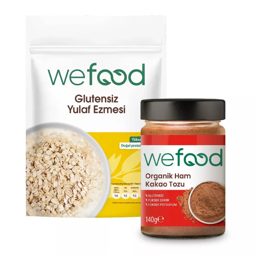 Wefood Yulaf Ezmesi Glutensiz (300 gr) ve Organik Ham Kakao Tozu (140 gr) 2'li Set - 1